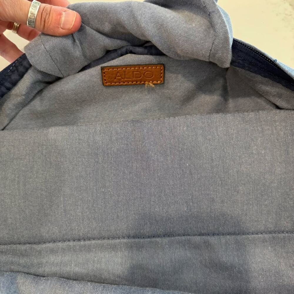 Aldo Denim Chambray Unisex Backpack Adjustable Straps Laptop Pocket School - Picture 5 of 10